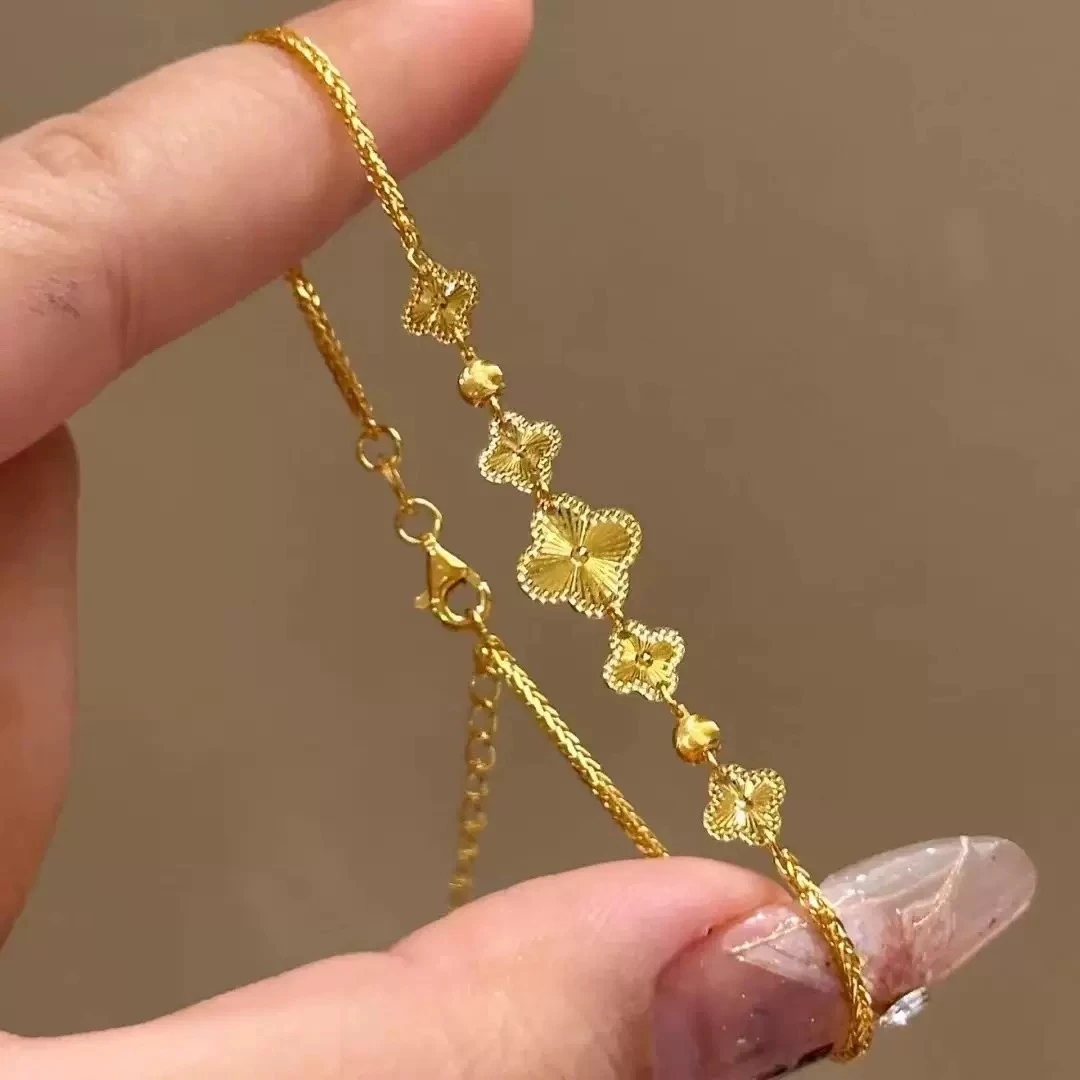 铜合金手链  金色五花四叶草手链 轻奢时尚 气质百搭 ins风 062