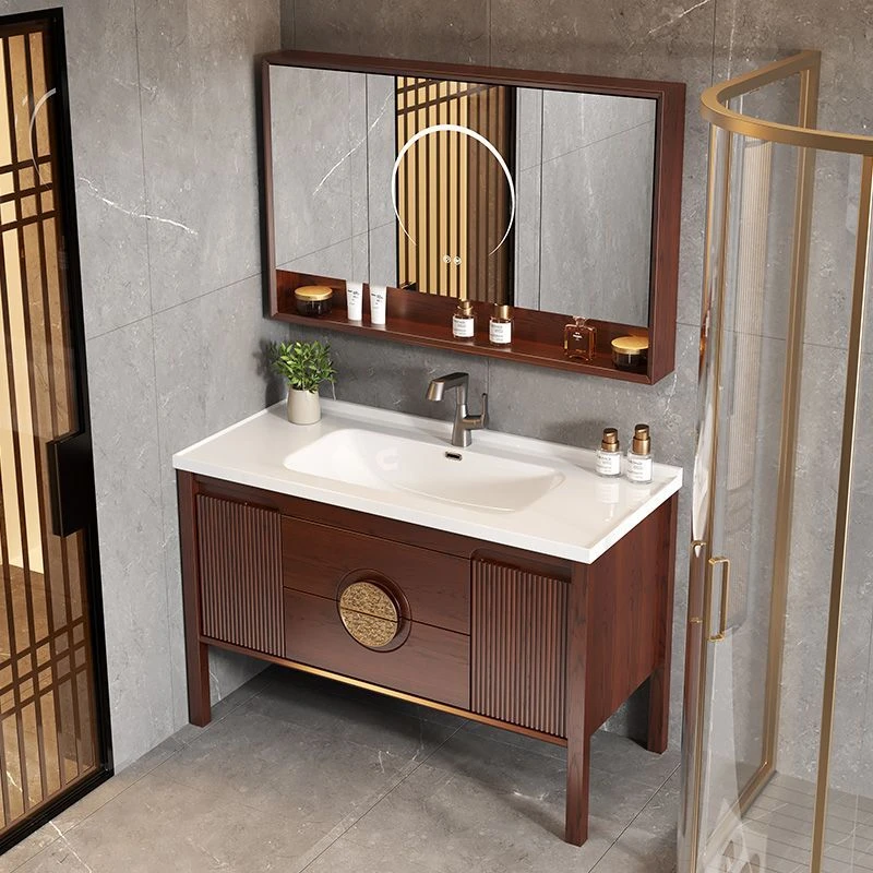 2025款陶瓷一体盆浴室柜组合乌金木落地式双盆心新款洗手洗脸盆柜