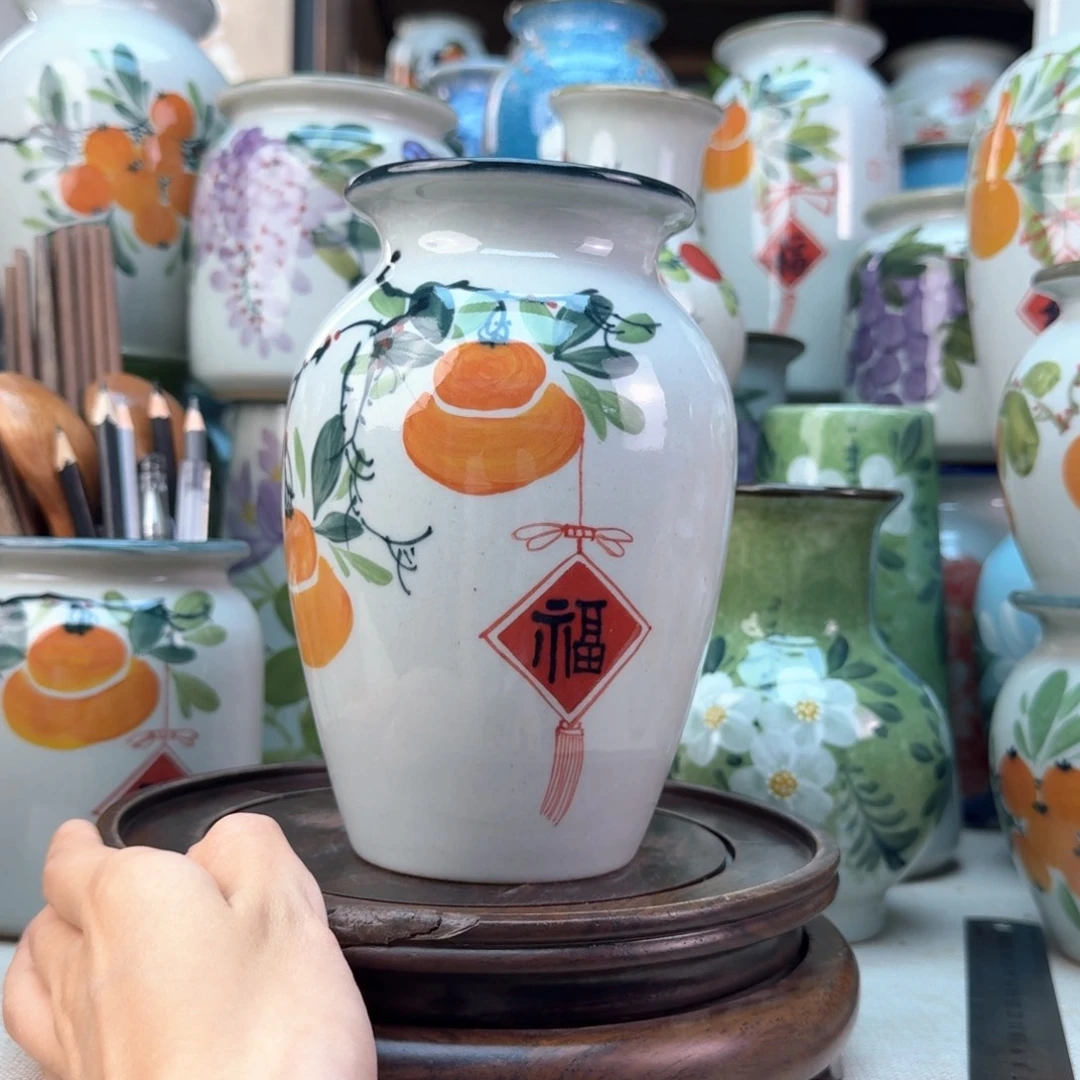 景德镇陶瓷手绘花瓶无孔