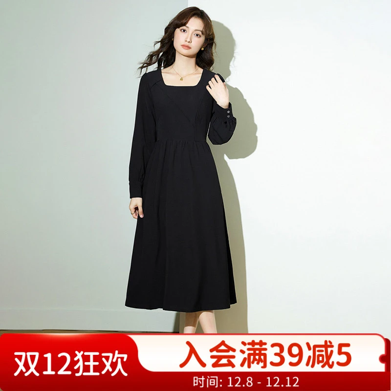 【专柜品质】长袖新款黑色法式连衣裙女秋冬气质高贵显瘦收腰长裙子