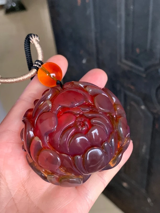 天然缅甸琥珀牡丹花大吊坠72克规格60-66-31.5