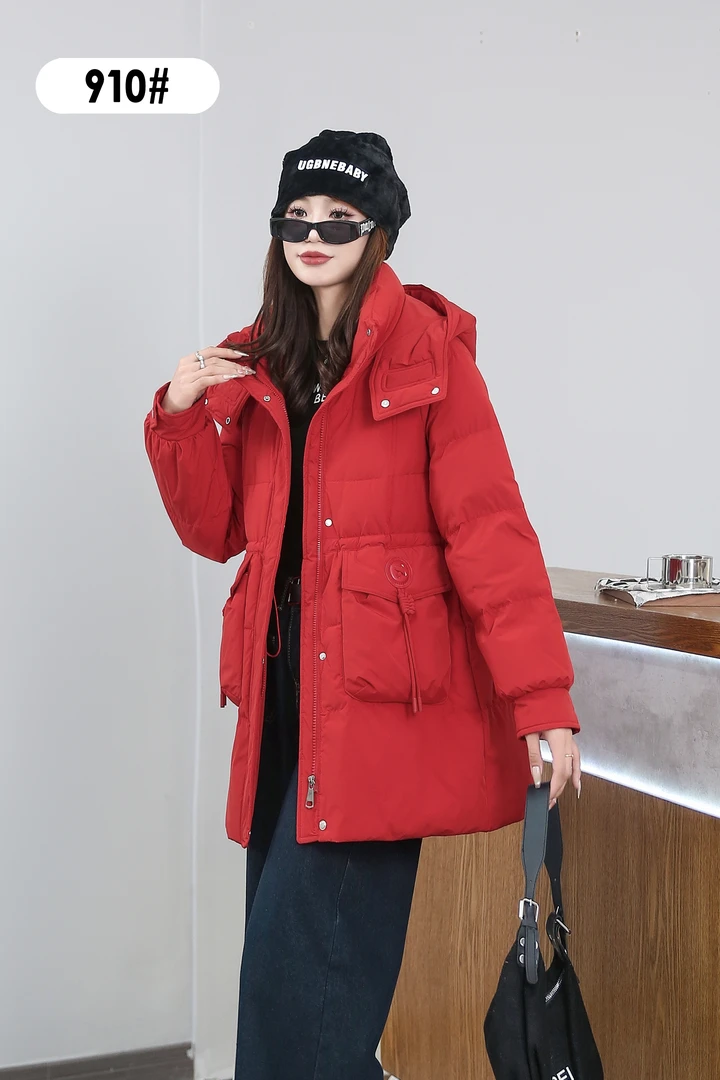 恒鑫安百搭韩版盖屁股连帽羽绒服-910