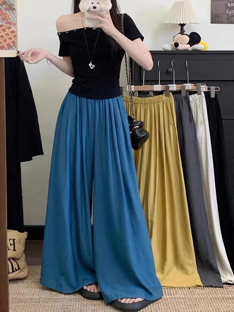 【现货运险】十三行欧货韩版麻透气高腰大阔腿裤料慵懒遛弯裤001