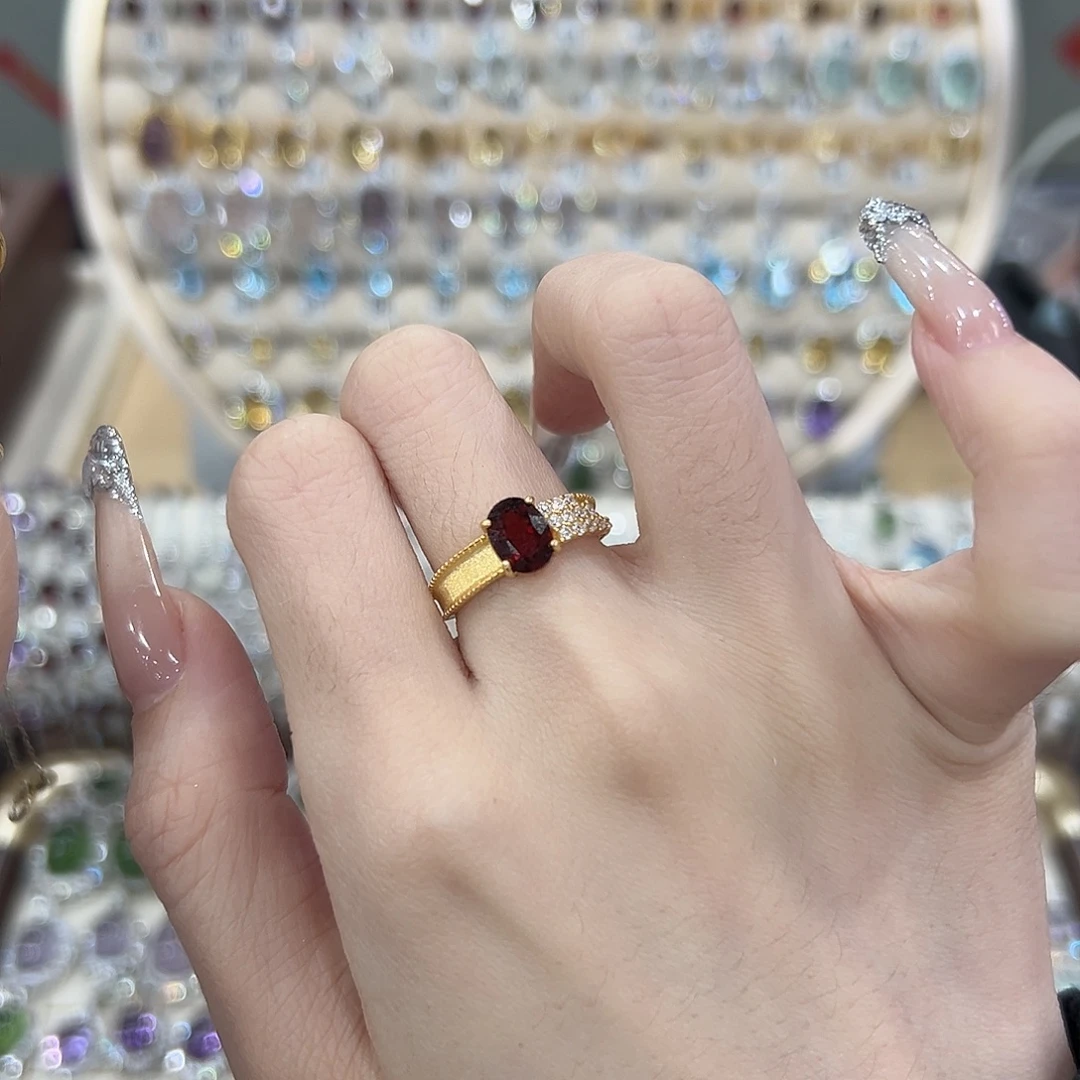 戒指银S925镶嵌石榴石