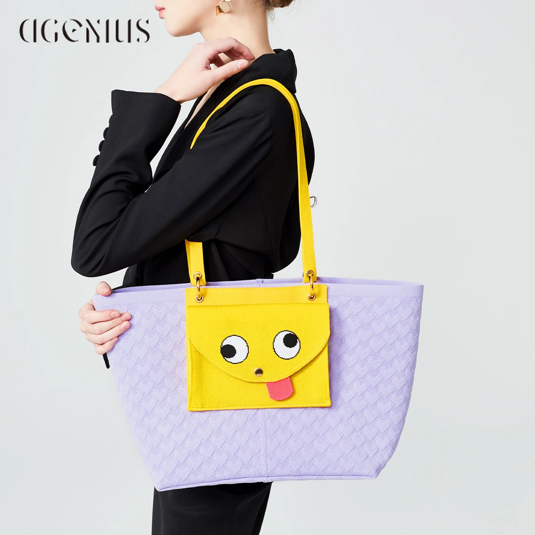 DGENIUS原创大容量托特包卡通编织女包包手提包小众高级感单肩包