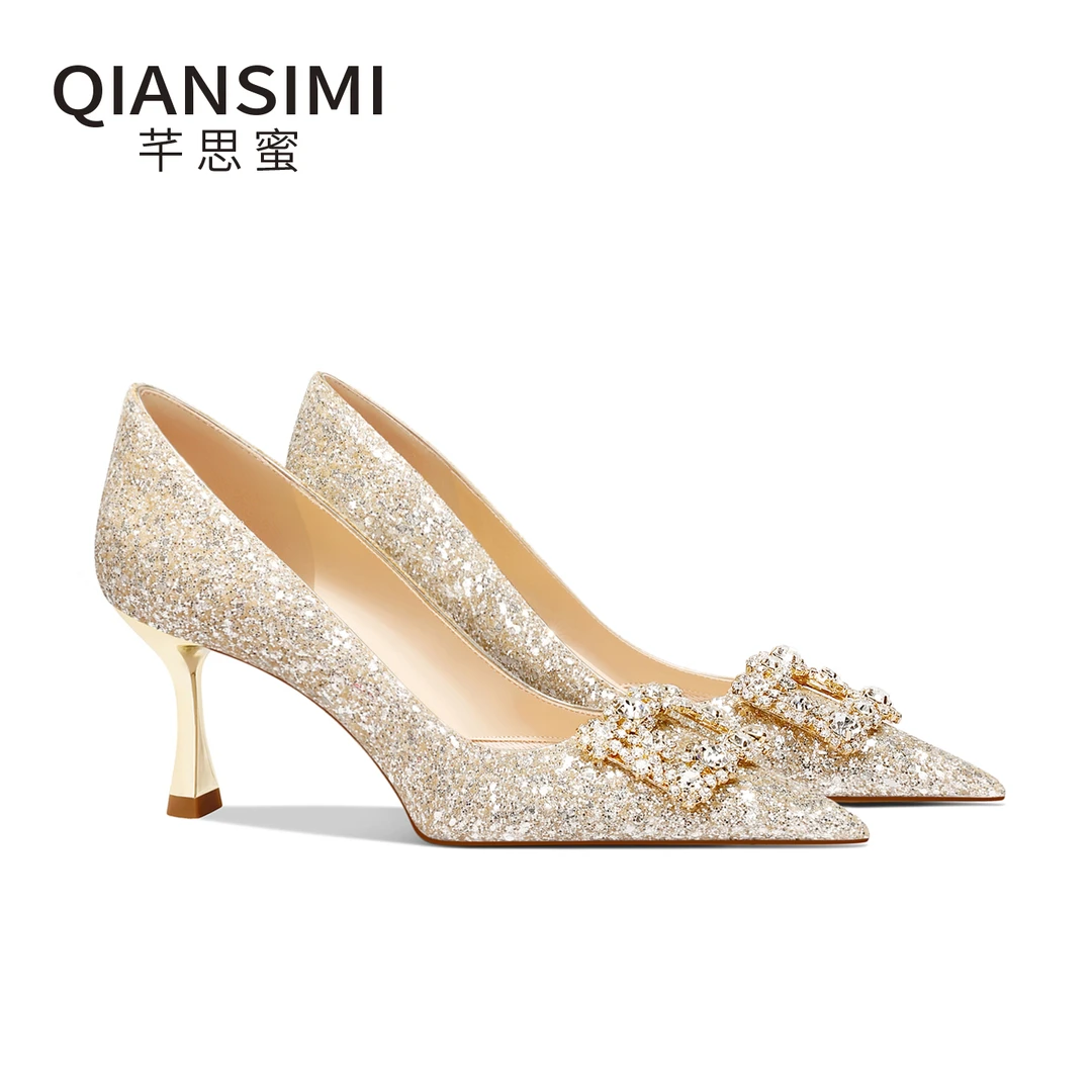 芊思蜜热卖爆款婚鞋女高跟婆婆旗袍气质礼服细跟不累脚浅口单鞋