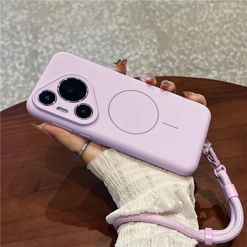 适用华为Pura70壳新款Pro+磁吸液态硅胶腕带挂绳防摔保护套女