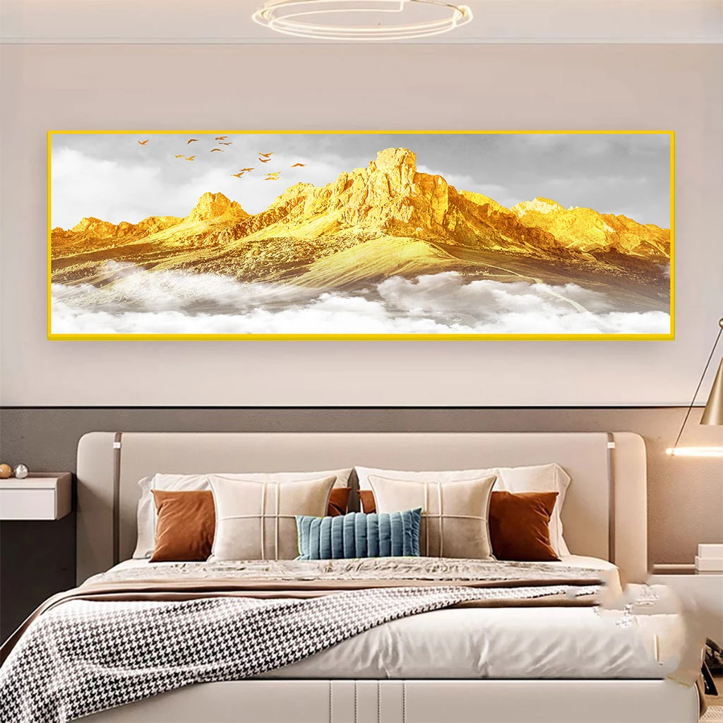 轻奢卧室装饰画大气挂画现代简约温馨主卧房间高级感壁画横版墙画