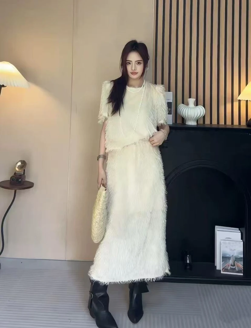 【K500】小#毛毛上衣+半身裙【套装】