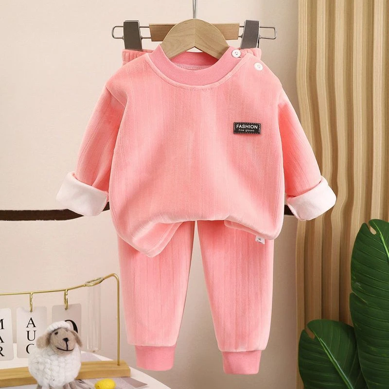 儿童秋冬款保暖衣女童加绒加厚秋衣秋裤男宝长袖套装睡衣家居服