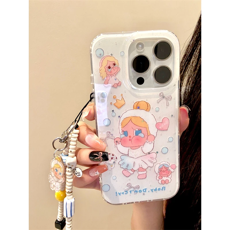适用苹果iphone16promax泡泡哭娃15pro创意挂链14ins可爱13手机壳