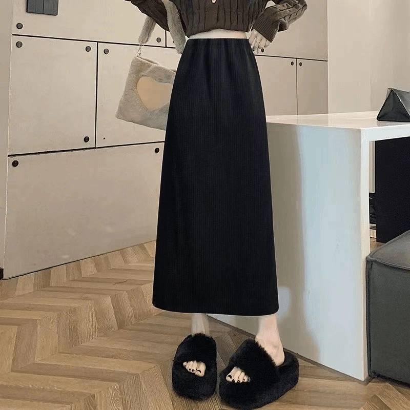 半身裙女韩版显瘦高腰春季新款大码时尚开叉直筒休闲中长裙