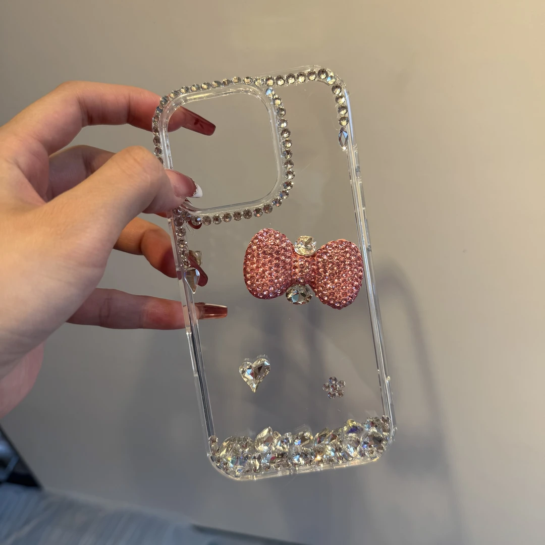 原创手作立体蝴蝶结钻钻适用于iPhone15简约16pro防摔16promax壳