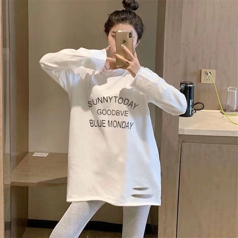 1186 GZ加绒女新款春秋冬洋气中长款长袖t恤宽松上衣 B2 A3