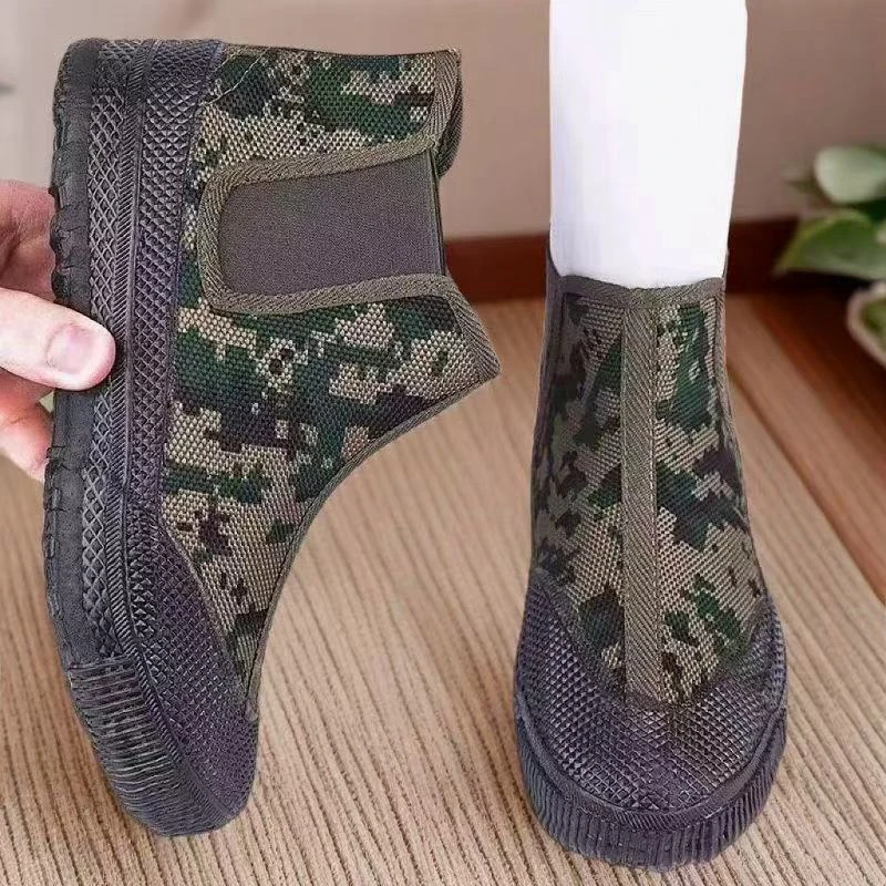 防滑一脚蹬帆布圆头耐磨工装鞋布鞋加厚高帮透气干净感痞帅男鞋