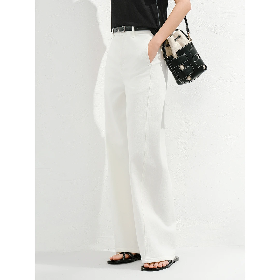 玖姿安娜蔻KWFX121289设计感丹宁风宽松牛仔阔腿裤女2025夏季新款