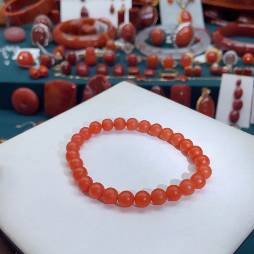 南红玛瑙保山哑光南红手串6+mm未镶嵌