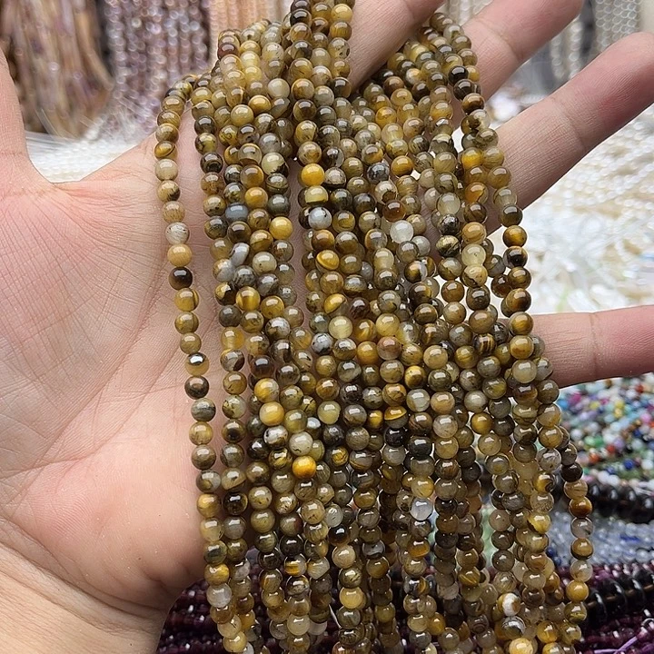 玛瑙/玉髓未镶嵌珠宝半成品2条4mm左右虎眼石