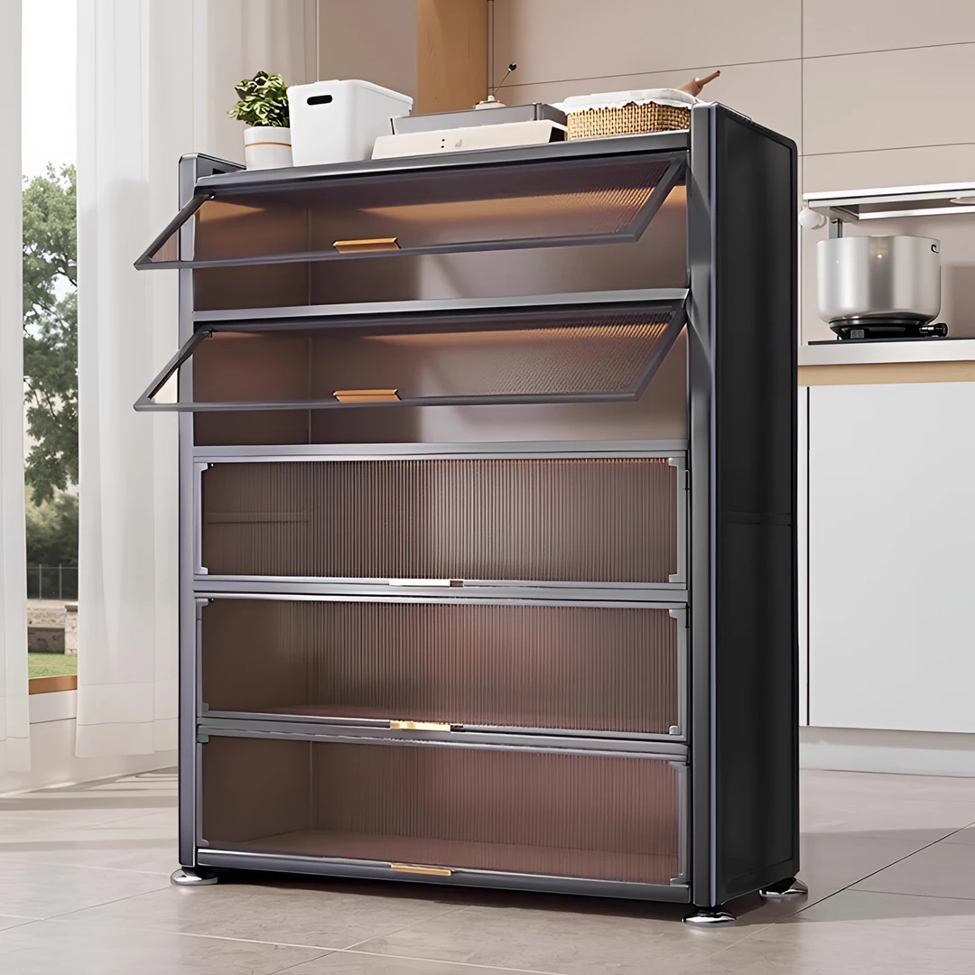 厨房置物架落地多层防尘储物柜子微波炉家用带门多功能橱柜收纳柜