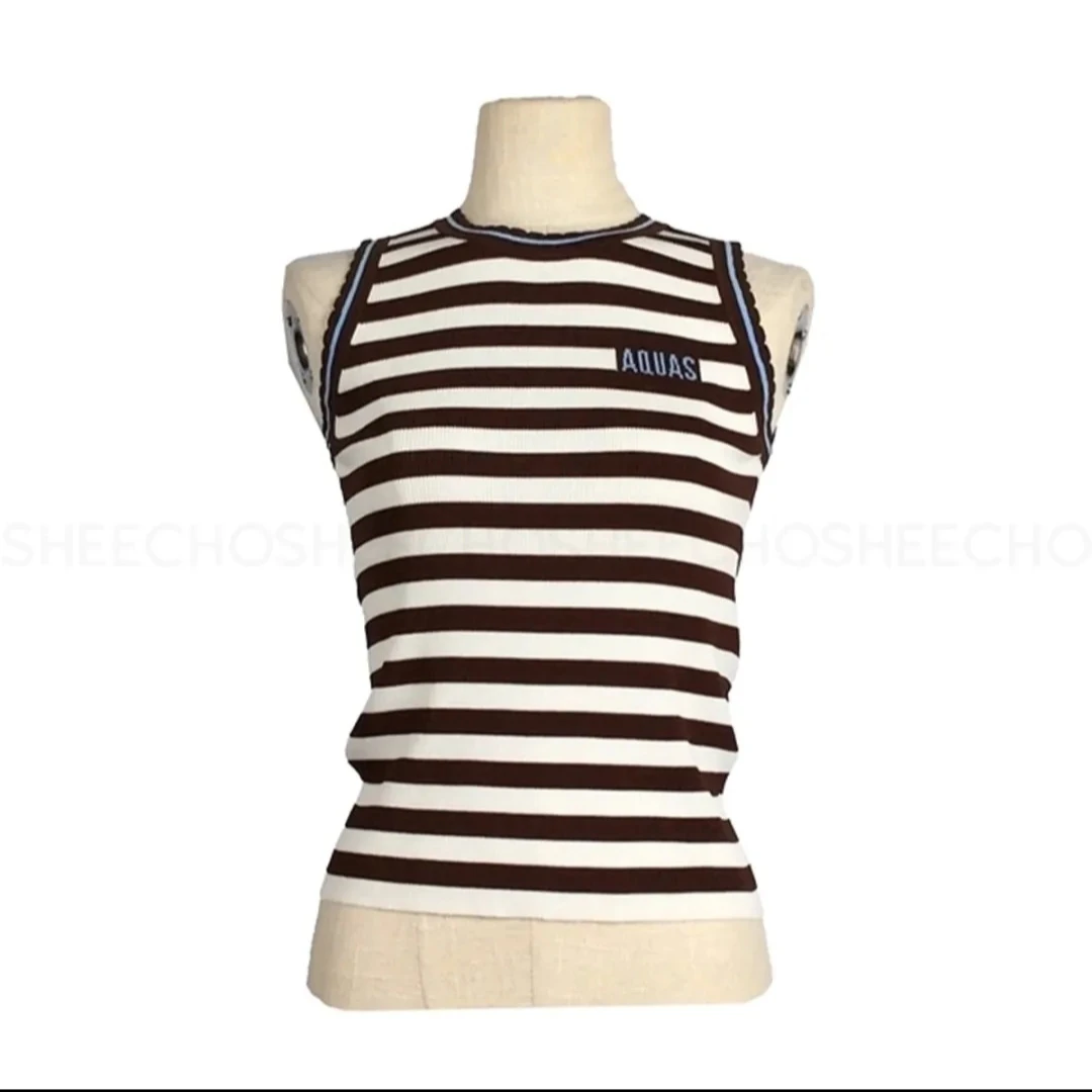 【宠粉专属】雅格狮丹25春夏条纹背心砍袖撞色咖色百搭时尚