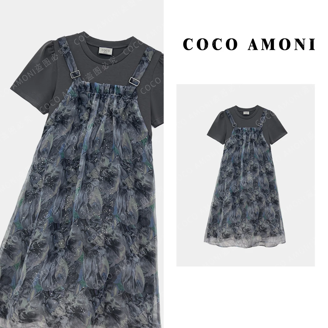 新款时尚高级感穿搭拼接吊带百褶假两件百搭连衣裙ZP238