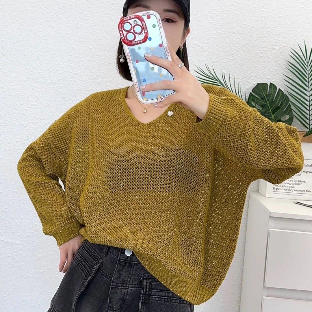 [ W i F i ]4950后背纽扣时尚洋气亮线v领百搭春夏针织衫