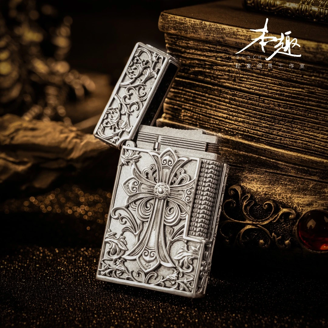 【至臻-克罗心】 品牌纯银套壳轻奢商务打火机原创精雕充气侧滑点火