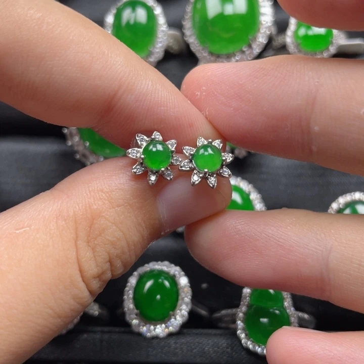 翡翠银S925镶嵌耳饰