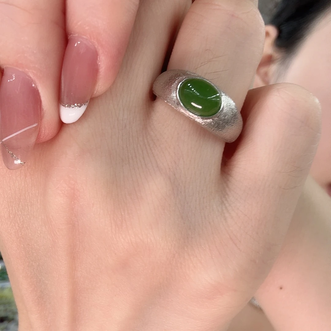 和田玉银S925镶嵌戒指