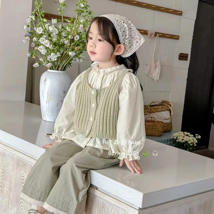 女童套装春装2025新款洋气时髦童装宝宝裤子春秋季儿童衣服三件套