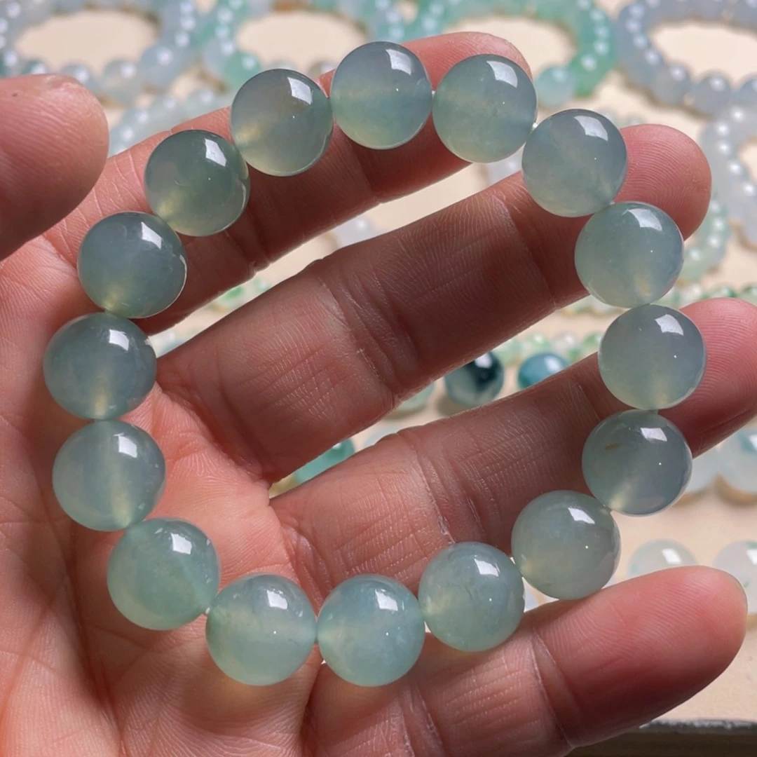 翡翠手链未镶嵌天然缅甸翡翠A货，12.7mm