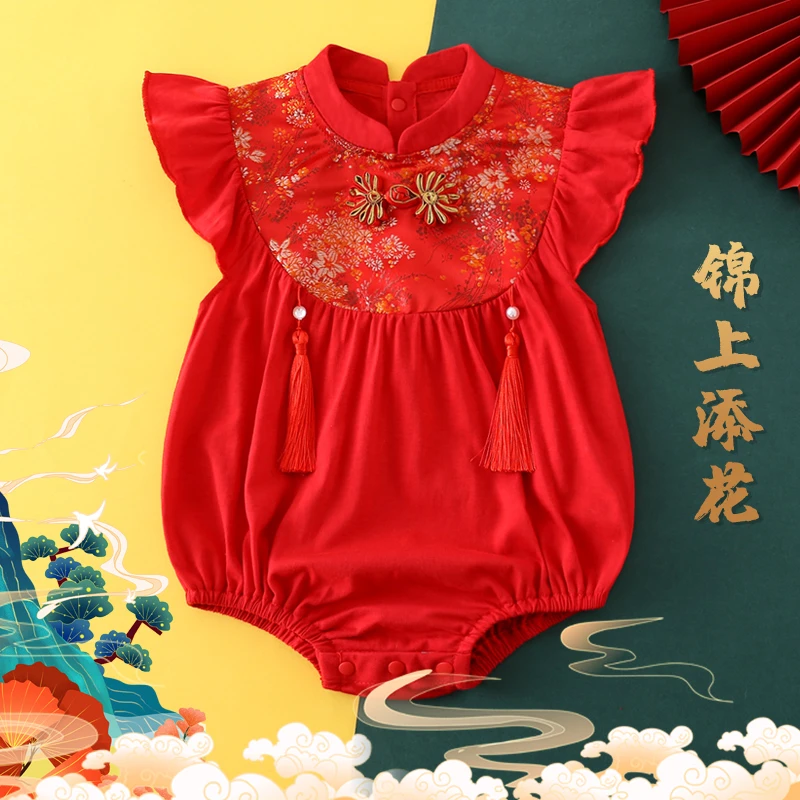 女宝短袖连体衣宝宝包屁衣爬服夏季满月百天周岁抓周5391