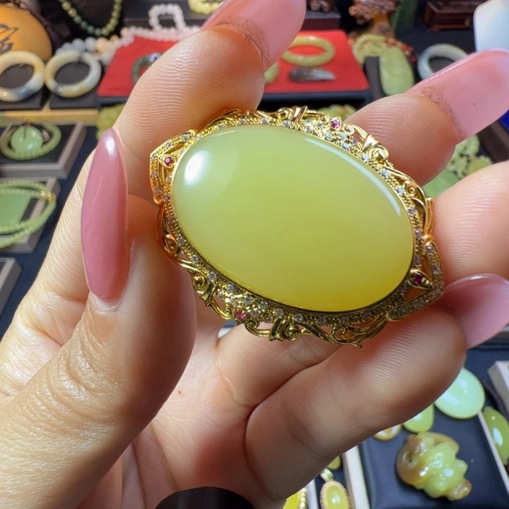 和田玉（黄玉）银S925镀金镶嵌颈饰