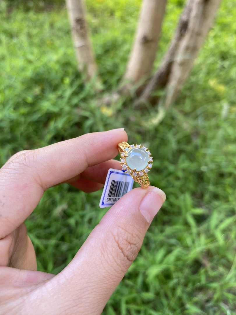 天然缅甸翡翠A货925银镶嵌戒指