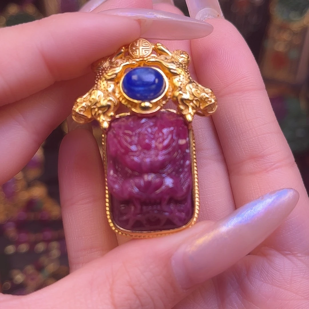 银S925镀金镶嵌颈饰红宝石