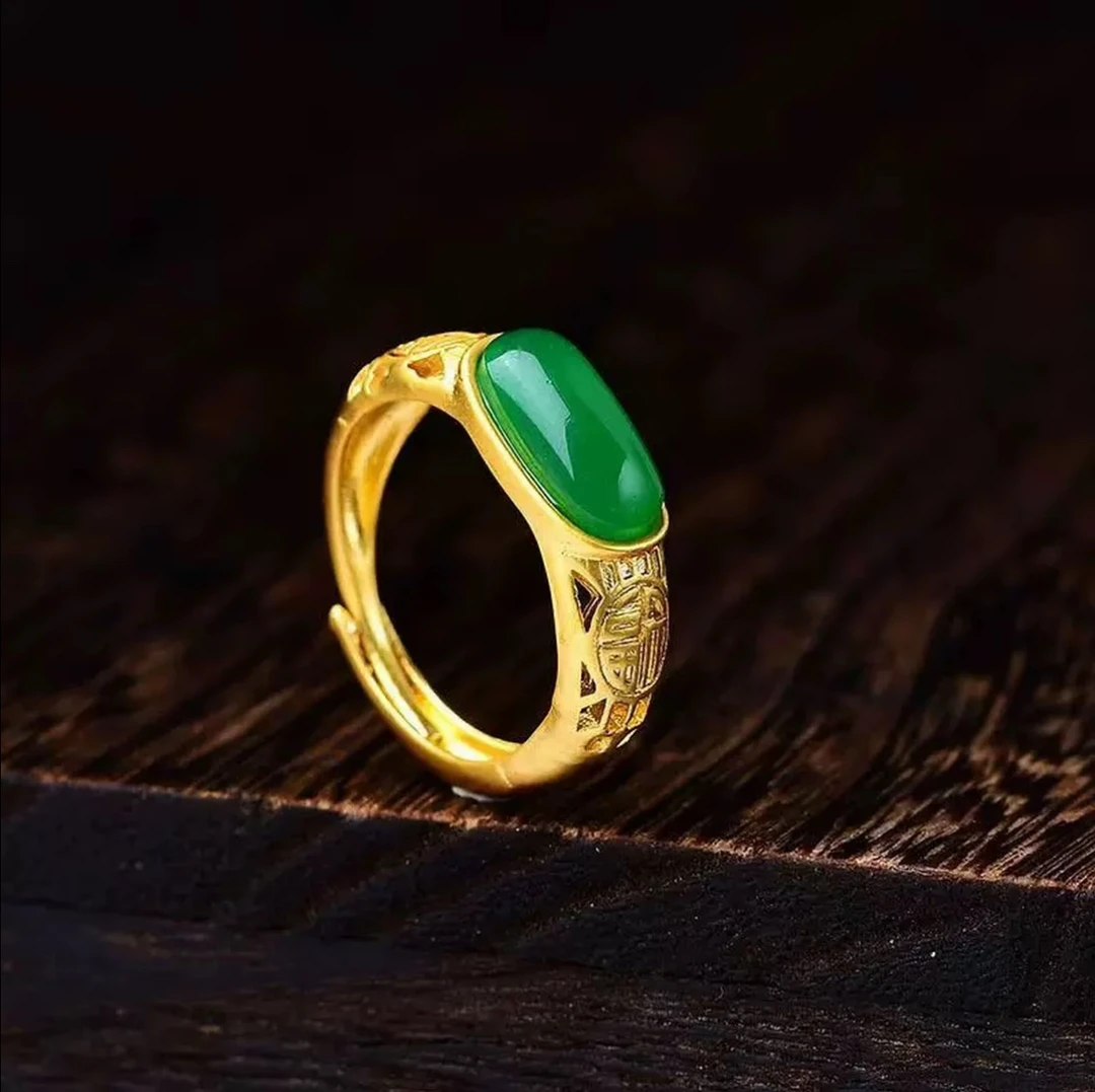 合金玻璃戒指 国潮时尚气质窄版方块戒指开口可调节指环