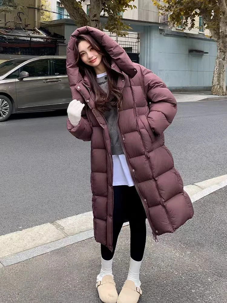 A60#过膝加厚鹅绒服女2025冬新款韩版宽松显瘦气质时尚设计感外套