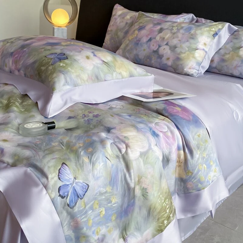 新款夏季水洗冰丝滑凉感夏被四件套可机洗夏凉被空调被双人薄被子