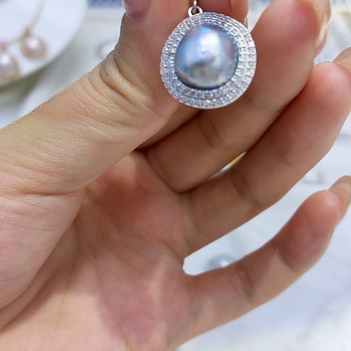 银S925镶嵌吊坠海水珍珠