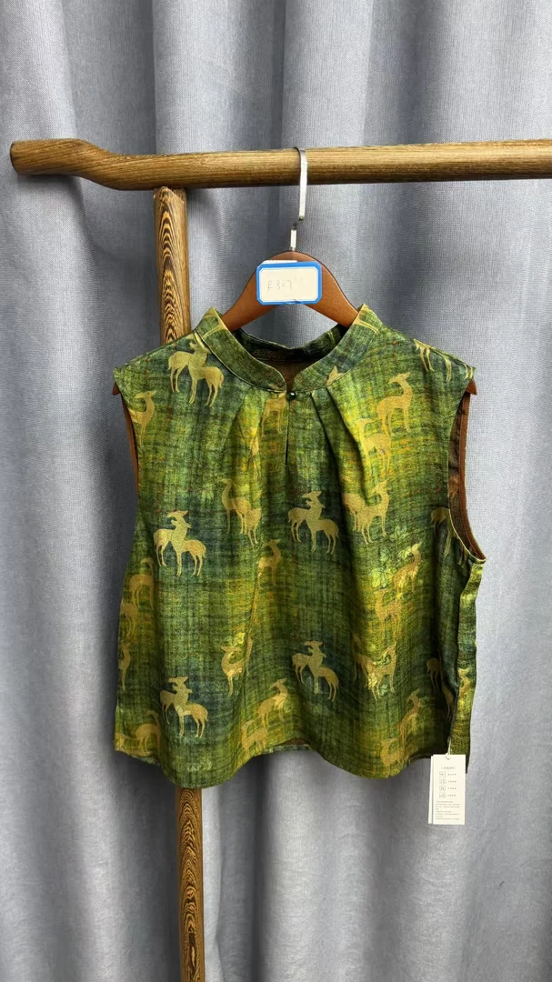 2025新款简约百搭宽松桑蚕丝香云纱背心上衣女R807