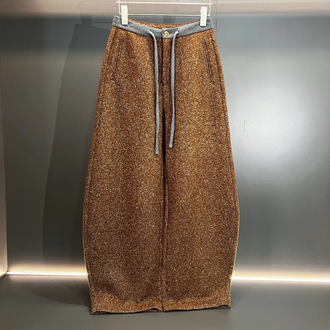 【羊毛】糯米裤冬款复古休闲弯刀裤抽绳设计师气质时尚百搭女裤