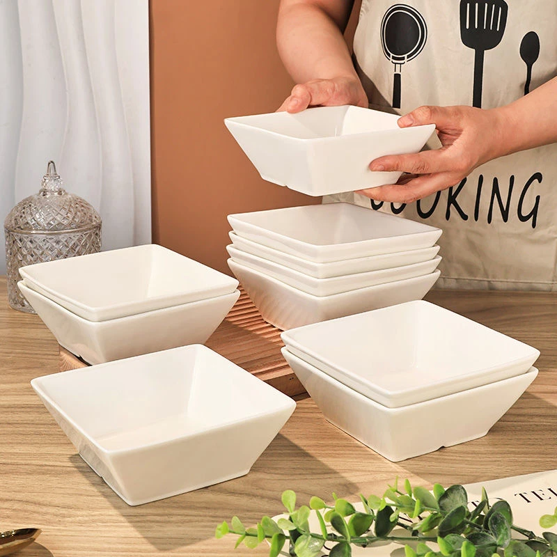 正方5.5英寸碗盘家用陶瓷米饭碗简约纯白创意斜口釉下彩饭碗网红