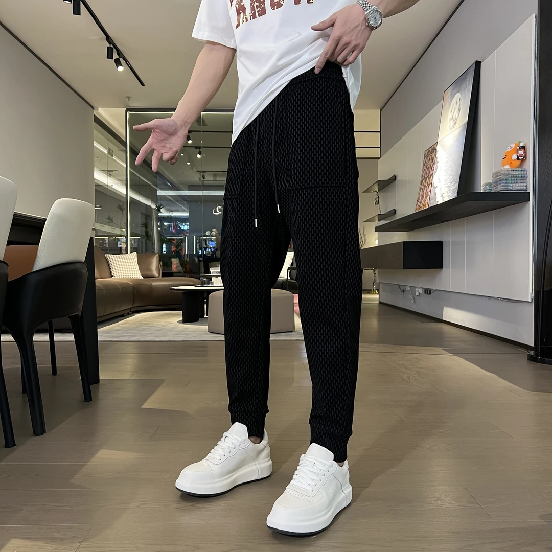 植绒休闲裤春季束脚休闲裤男薄款长裤垂感潮流