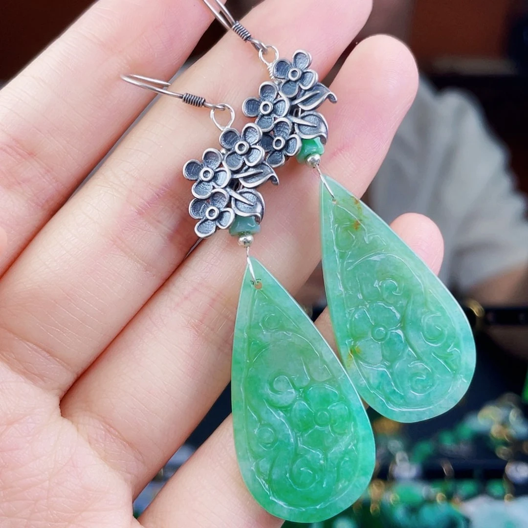 翡翠银S925镶嵌耳饰