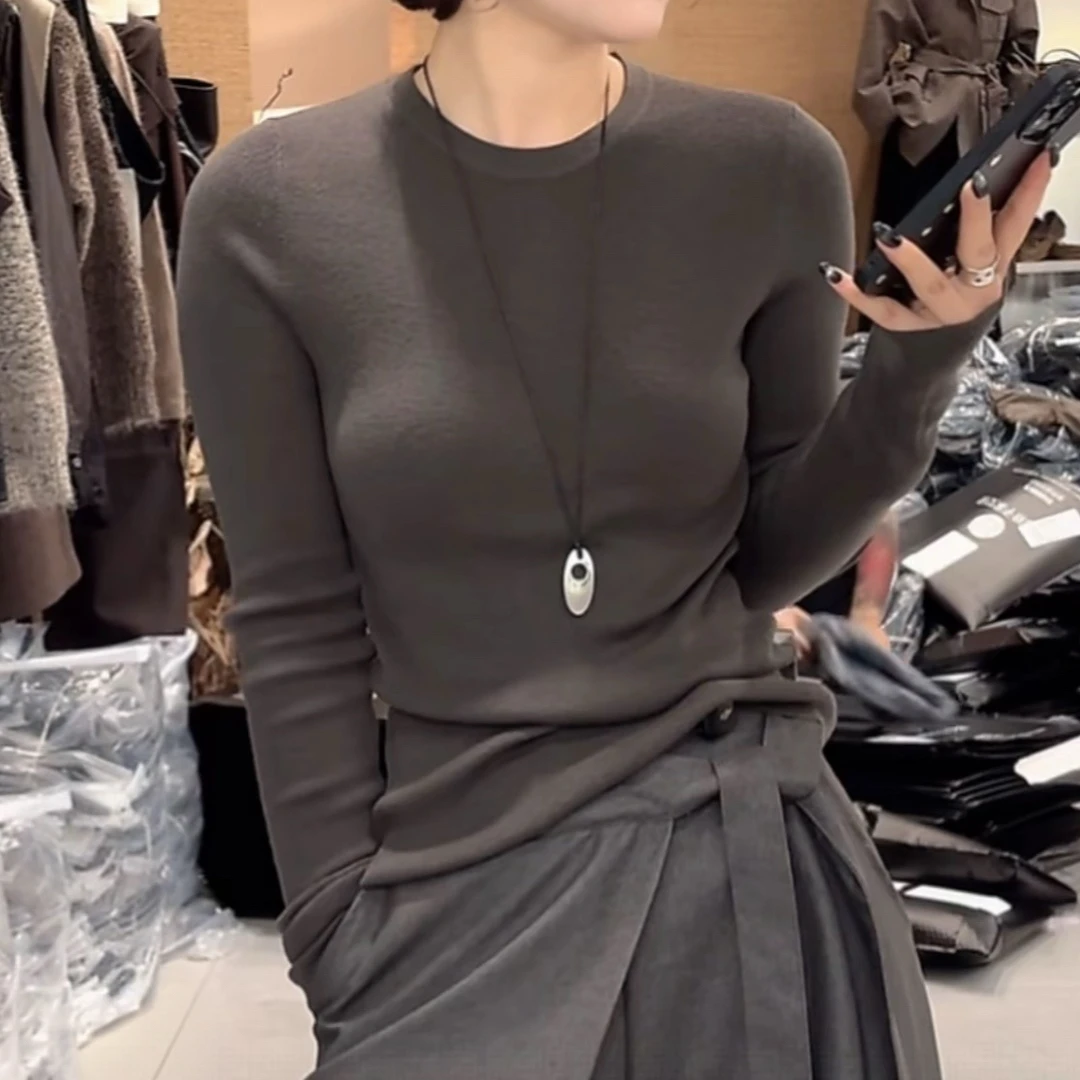 纯色针织长袖打底衫内搭女款2025秋季新款慵懒风气质修身显瘦上衣