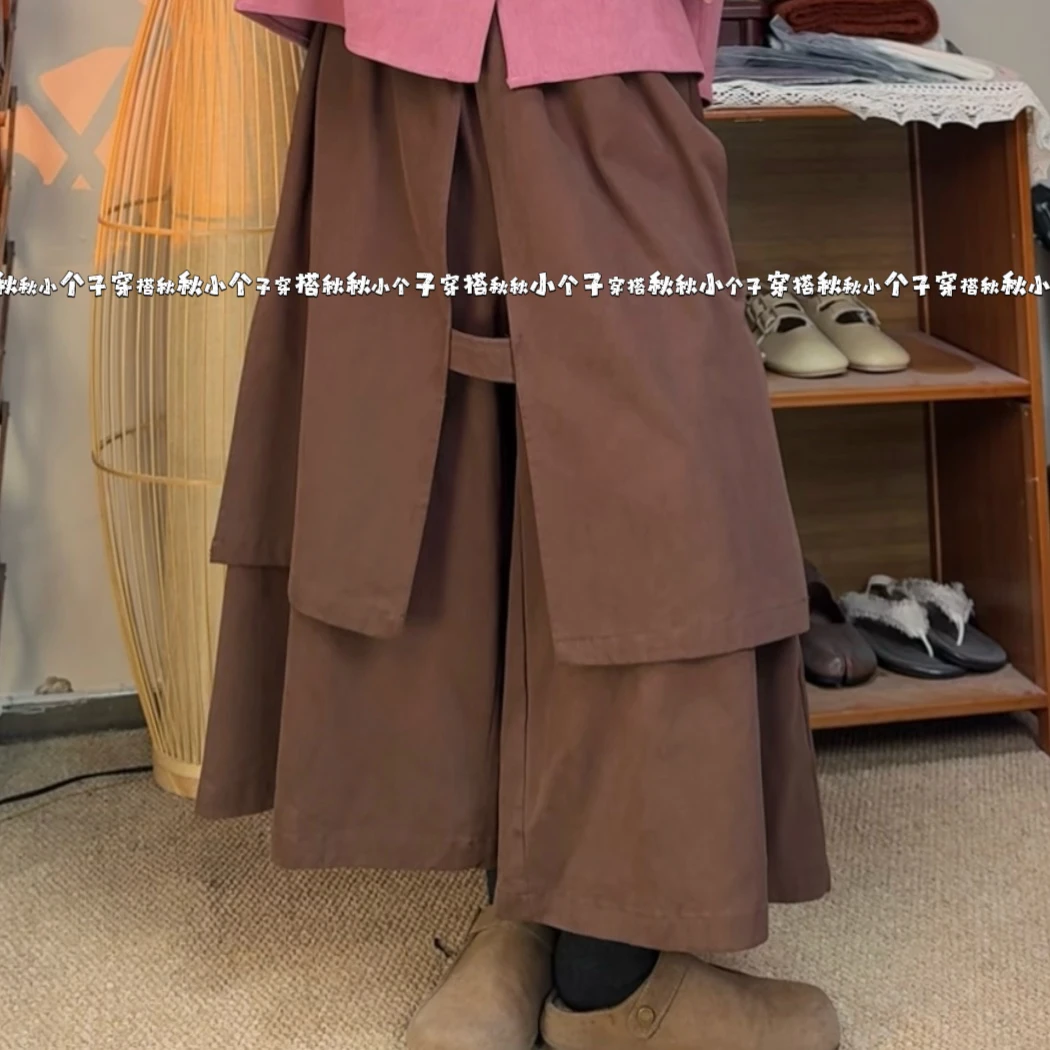 PQ 【招牌裤】原创松紧高腰真两层中长款休闲小众8分双层裤裙裤