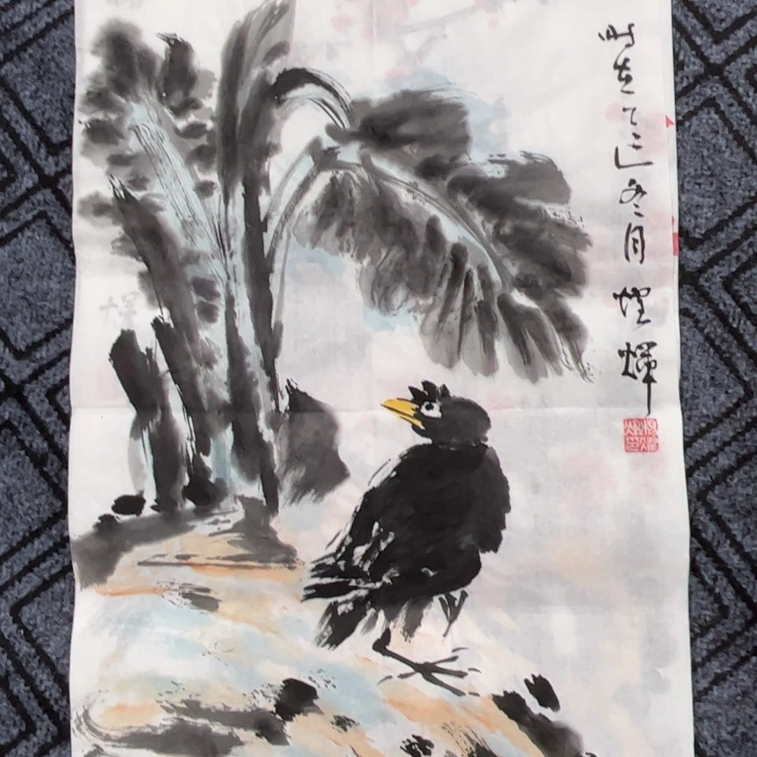 国画四尺三开花鸟作品