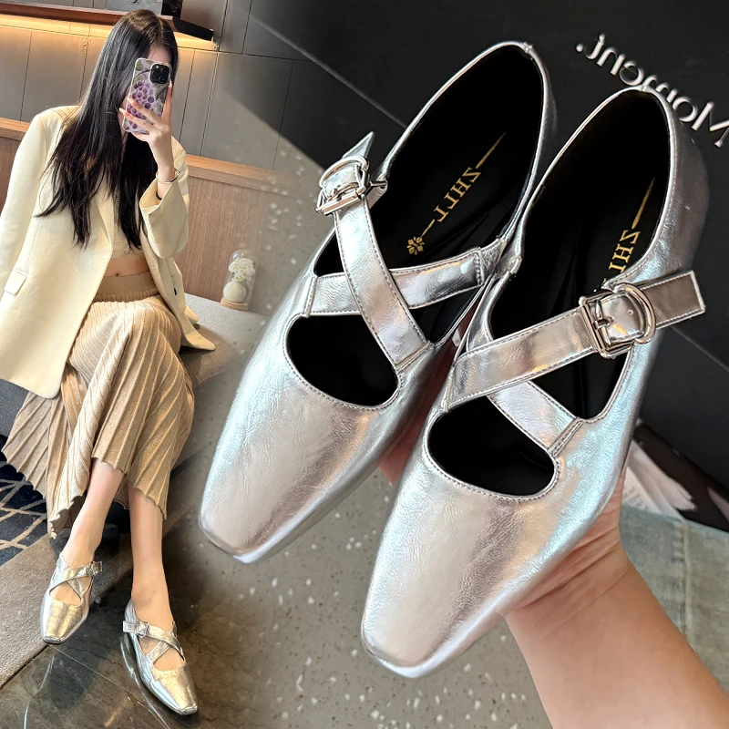 胖脚丫大码女鞋交叉带复古玛丽珍鞋女坡跟小方头宽胖脚软底胖妹妹