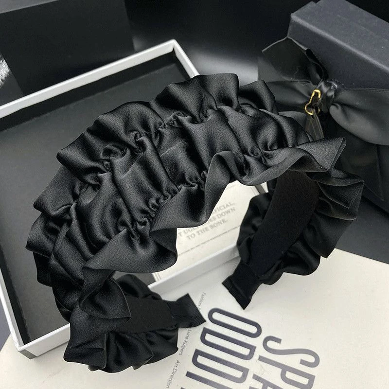 黑色褶皱布艺发箍女2025新款高颅顶显脸小压发头箍减龄感洋气发卡