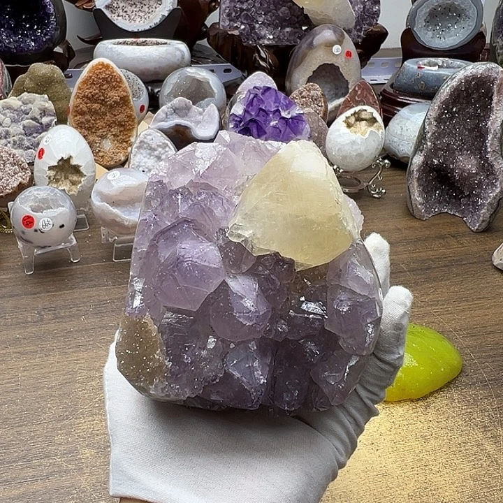 未镶嵌珠宝半成品水晶紫水大牙方解晶镇48